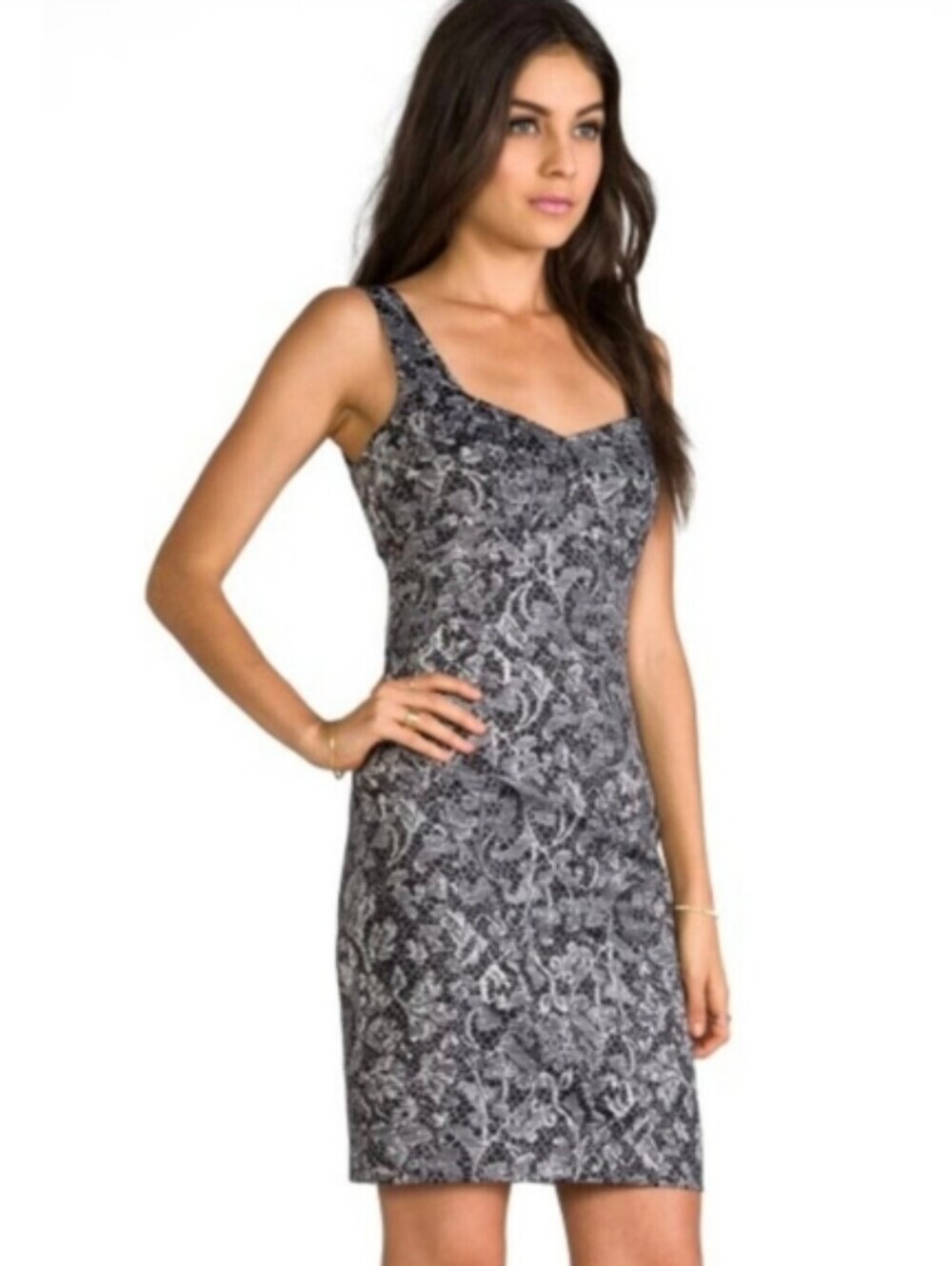 Trina Turk Printed Lace Black & White Sweetheart Lineline Sheath Dress - Picture 2 of 8